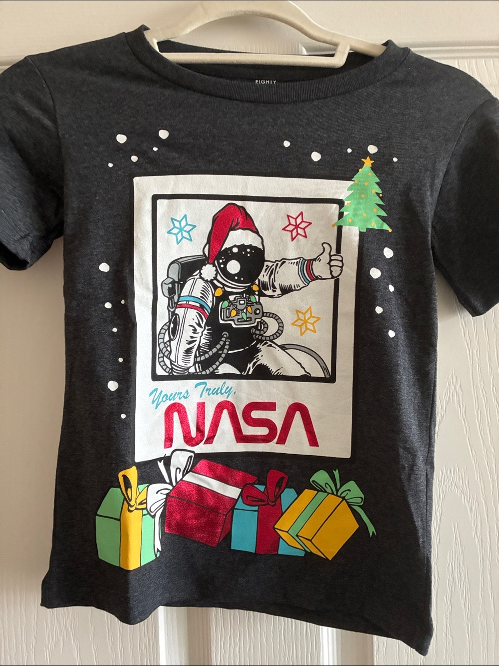 NASA Kids' Dark Gray Holiday Astronaut Graphic Tee